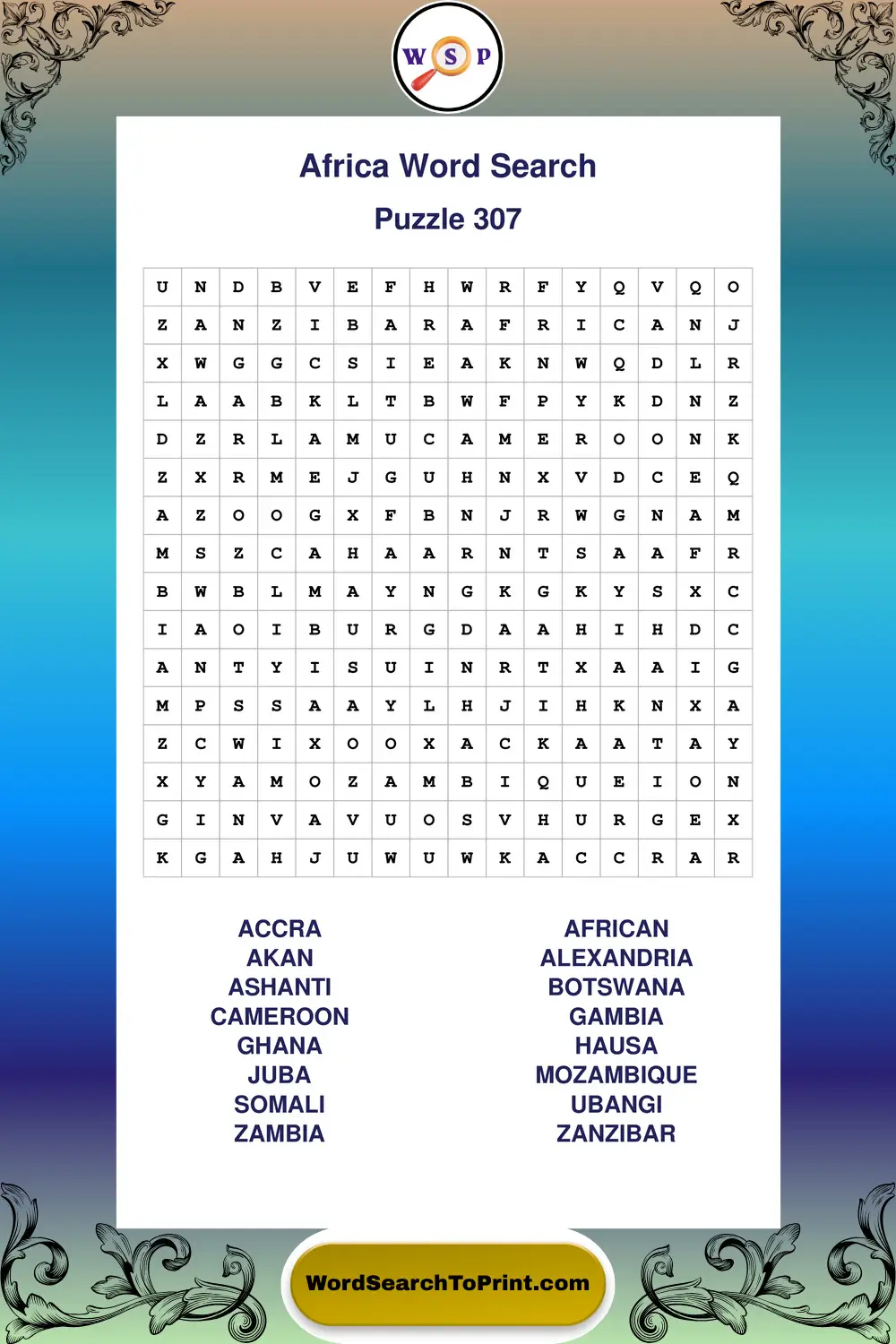 Africa Word Search Puzzle 307