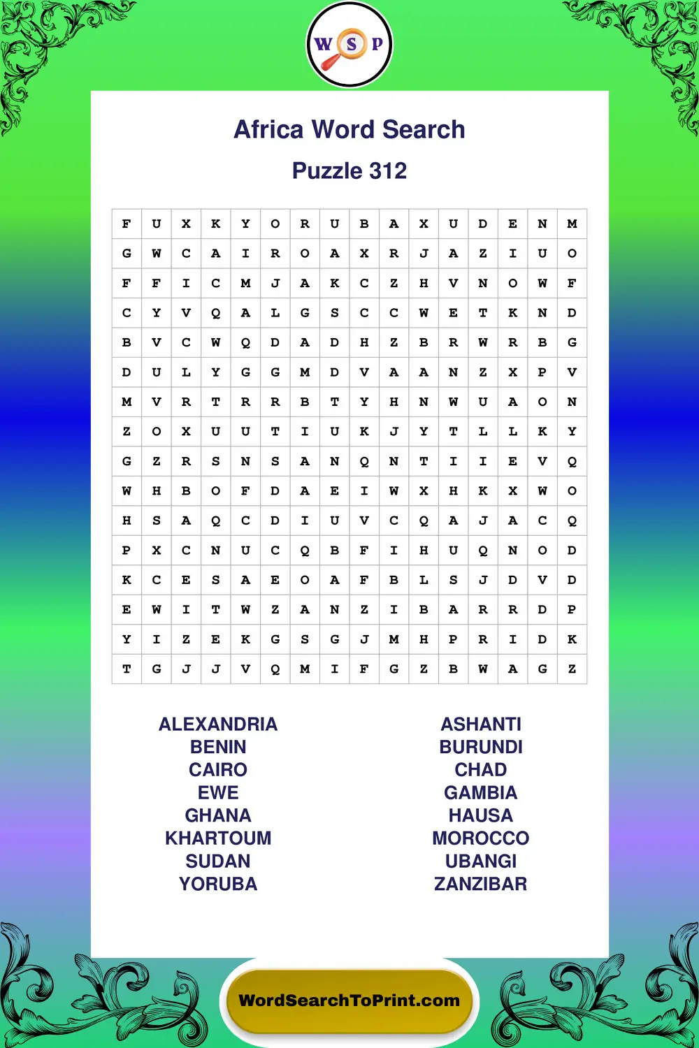 Africa Word Search Puzzle 312