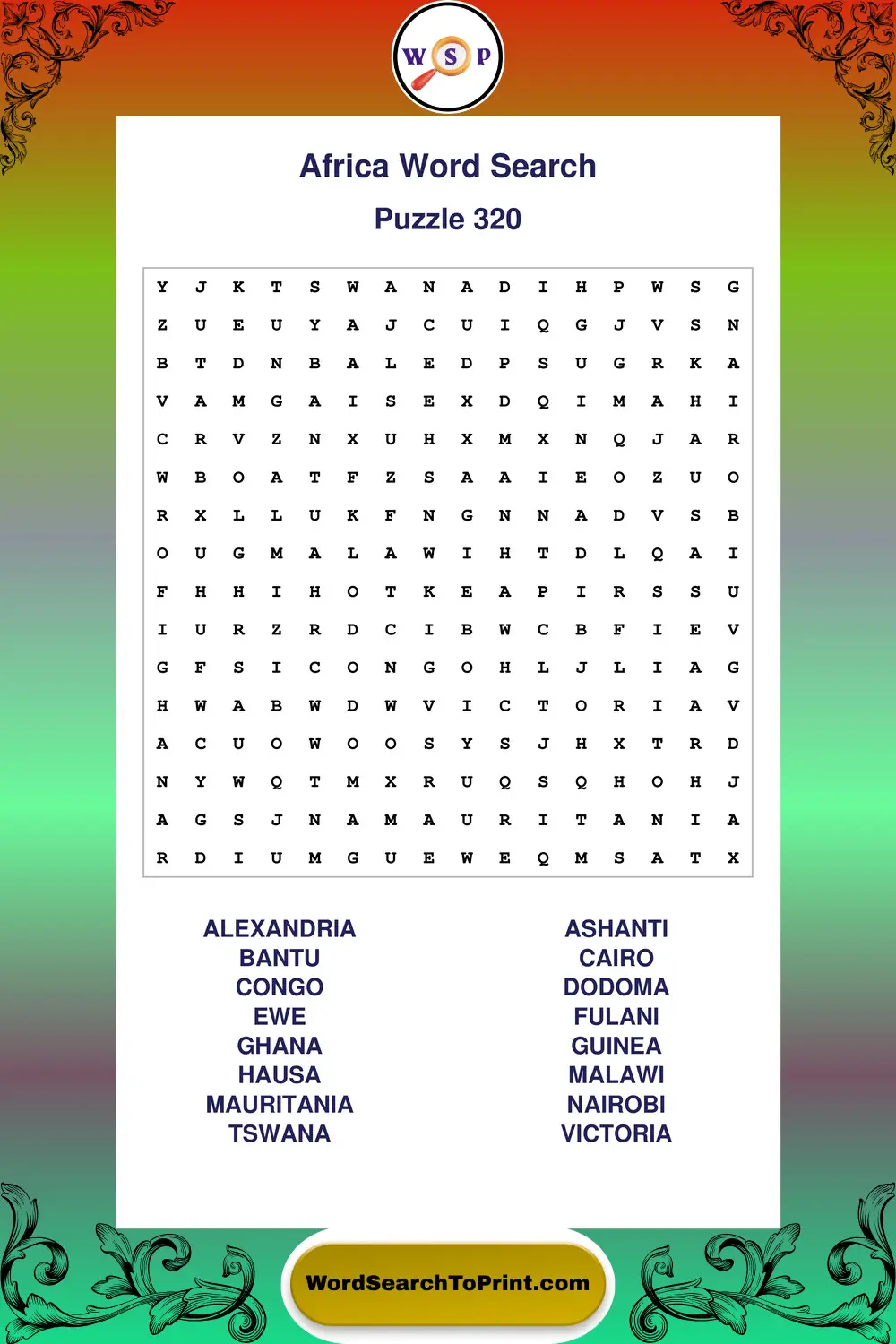 Africa Word Search Puzzle 320