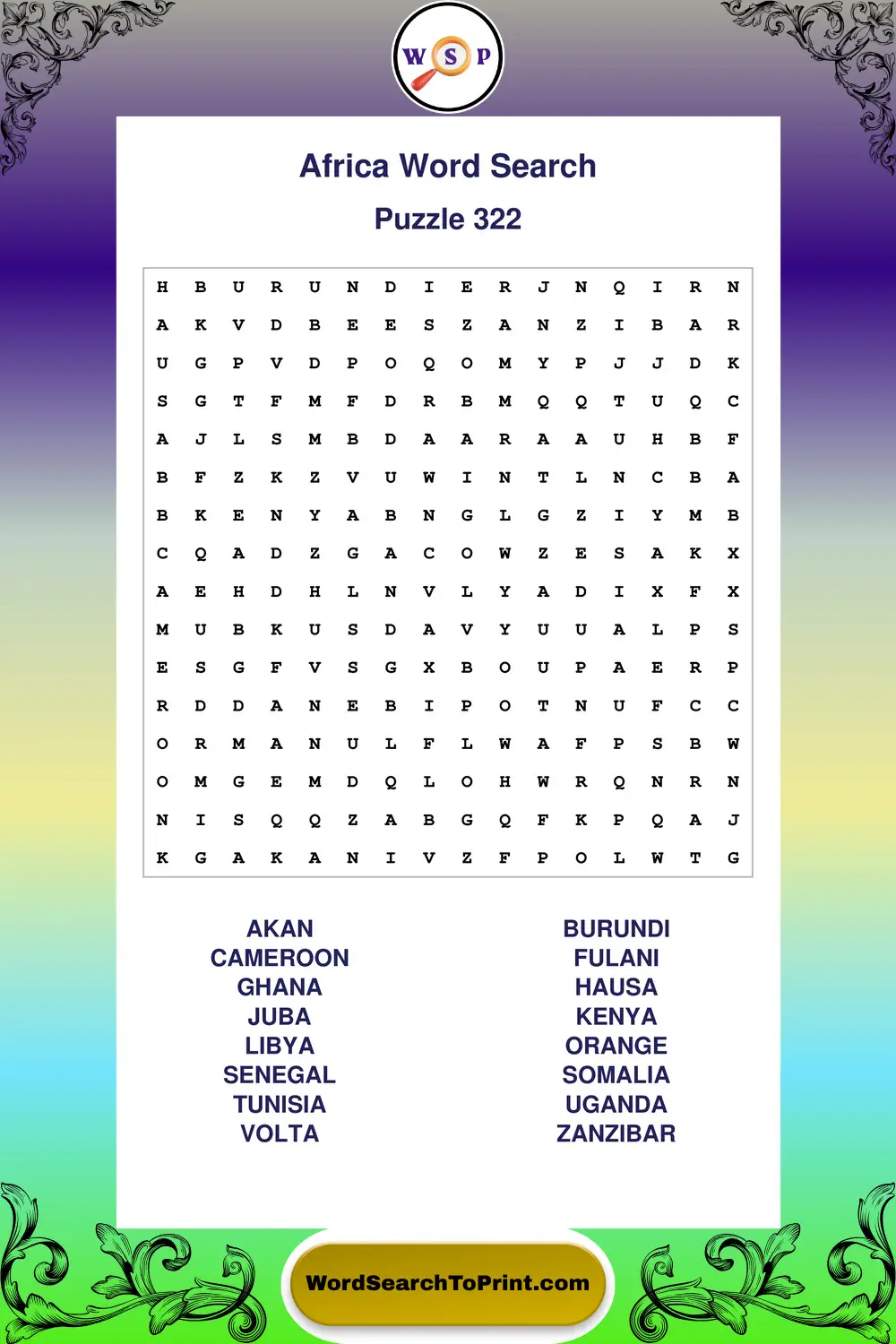Africa Word Search Puzzle 322