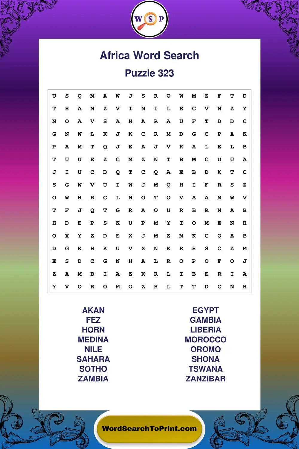 Africa Word Search Puzzle 323