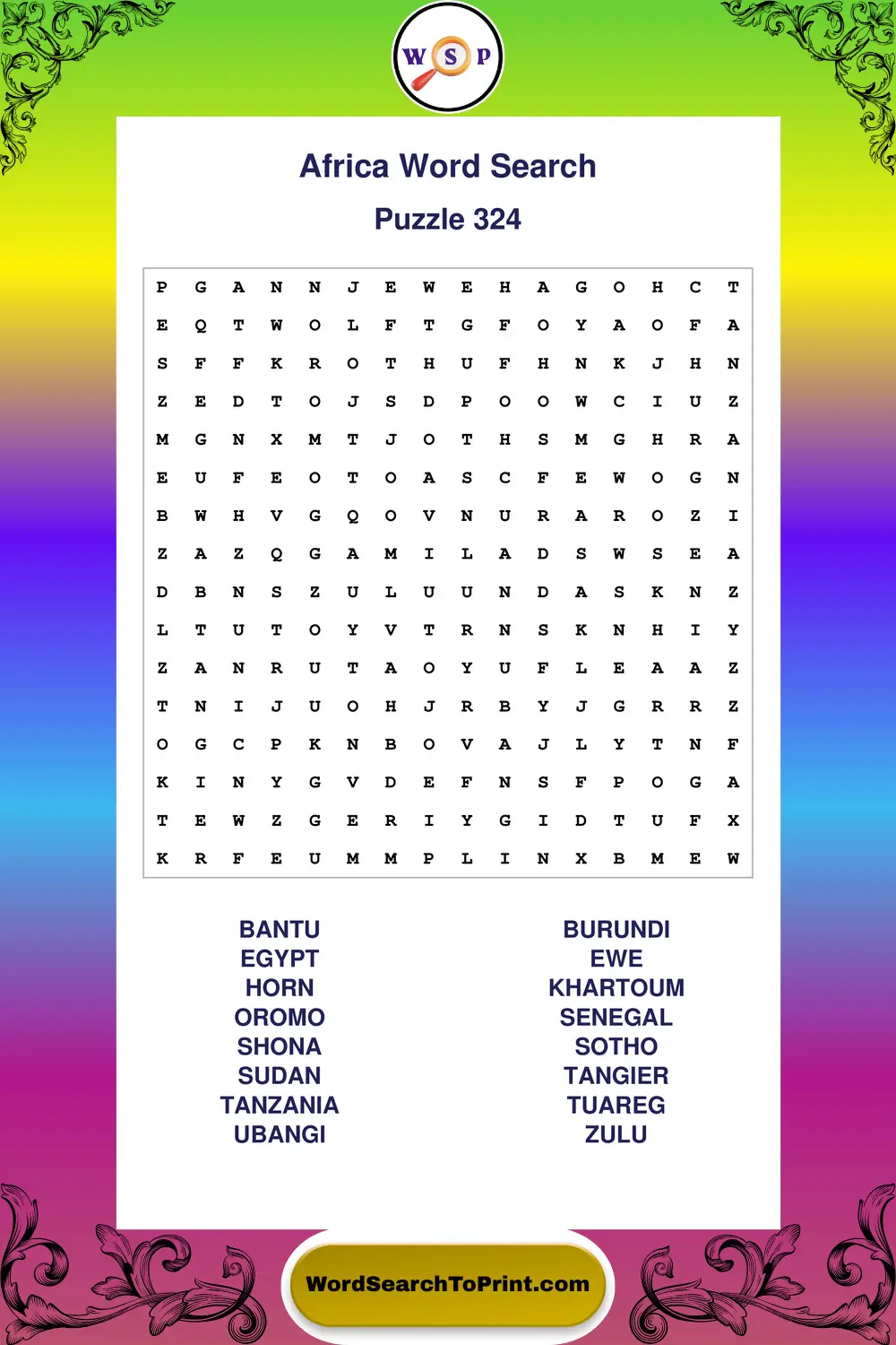 Africa Word Search Puzzle 324