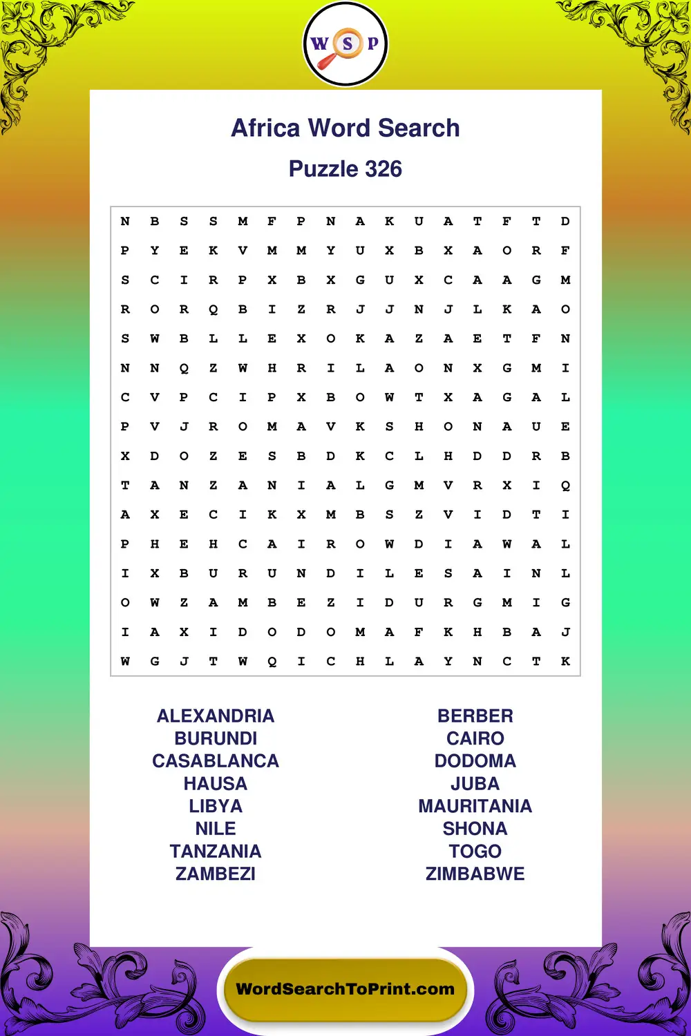 Africa Word Search Puzzle 326