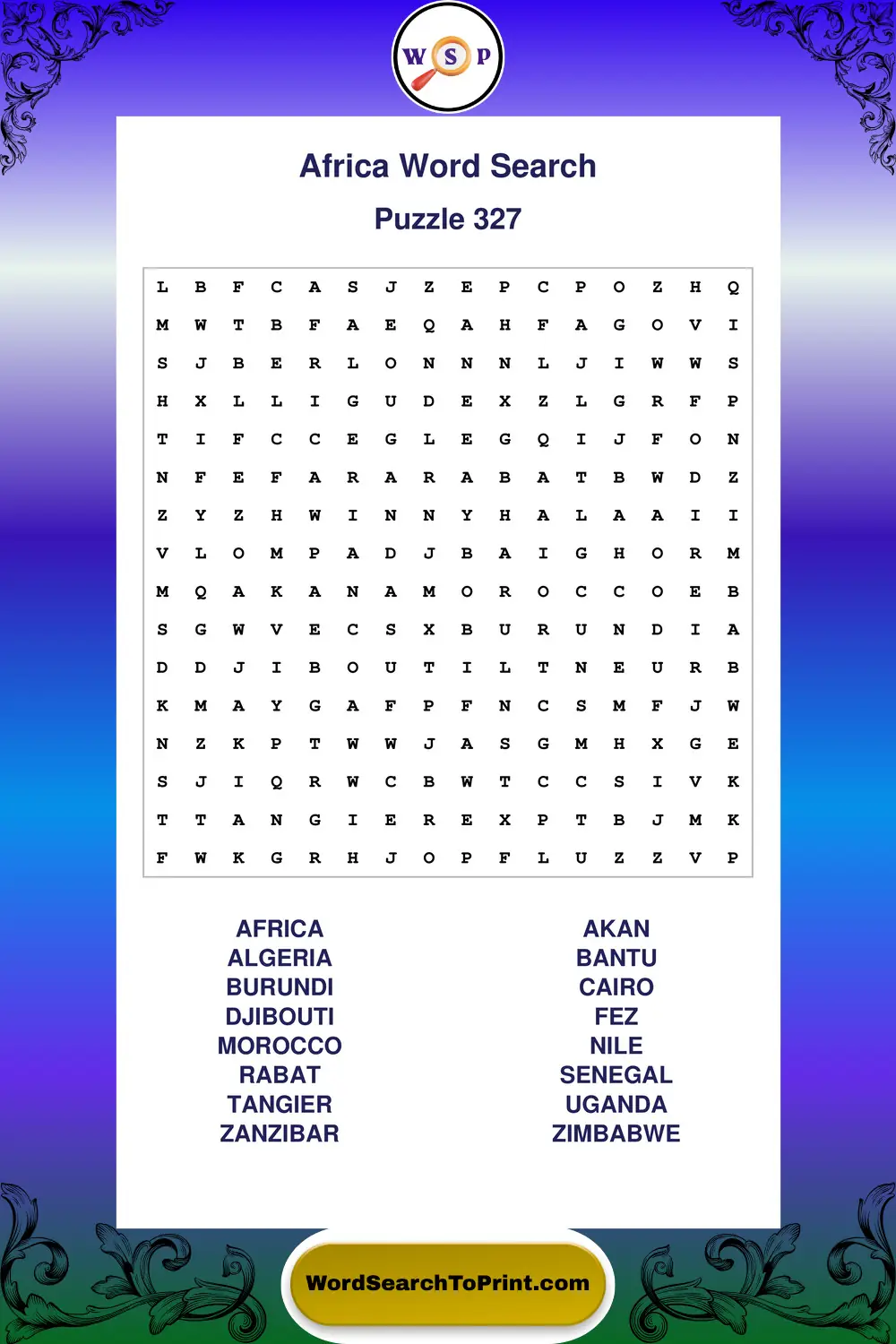 Africa Word Search Puzzle 327