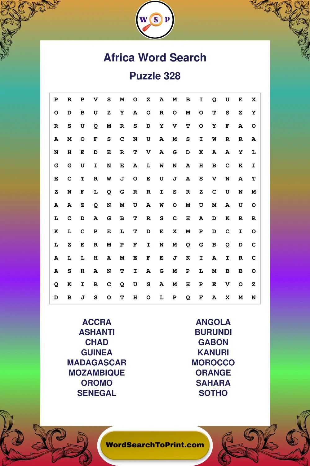 Africa Word Search Puzzle 328