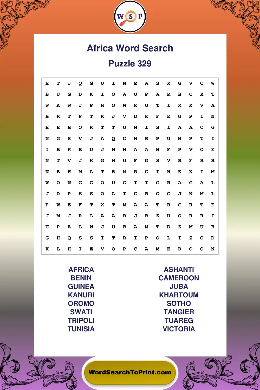 Africa Word Search Puzzle 329