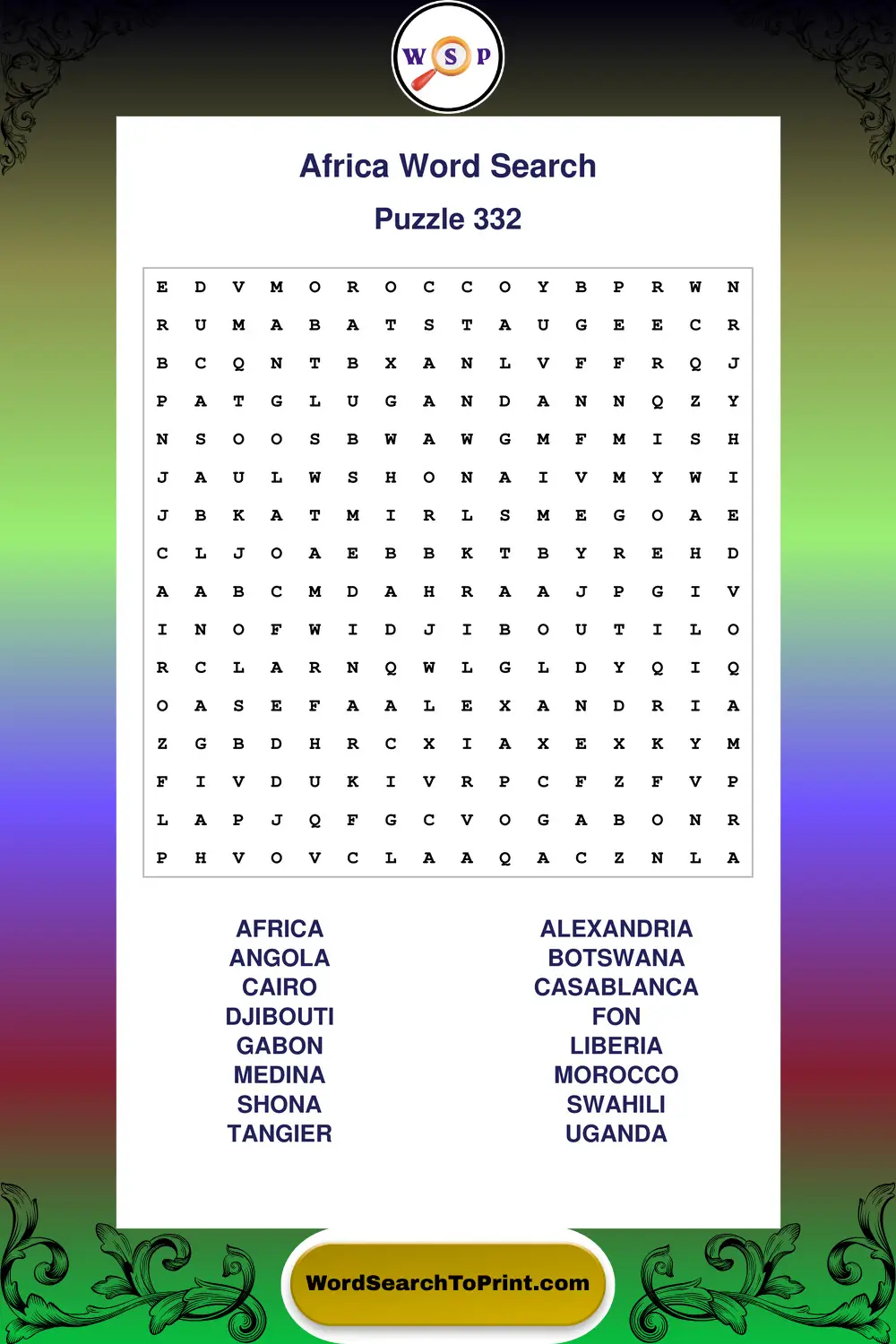 Africa Word Search Puzzle 332