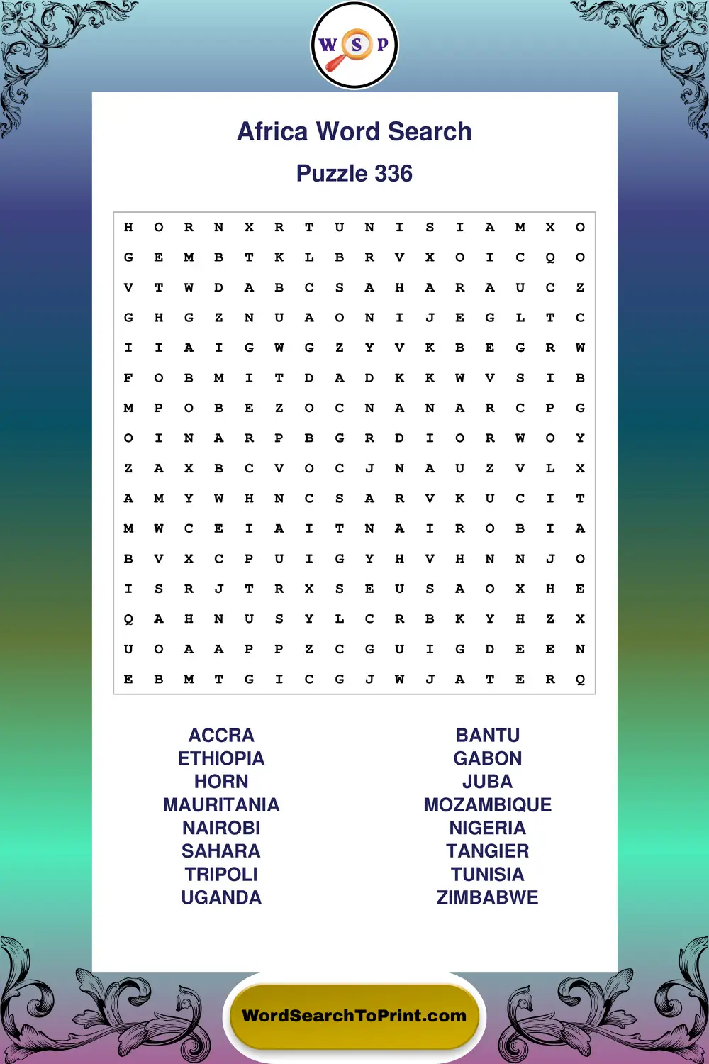 Africa Word Search Puzzle 336