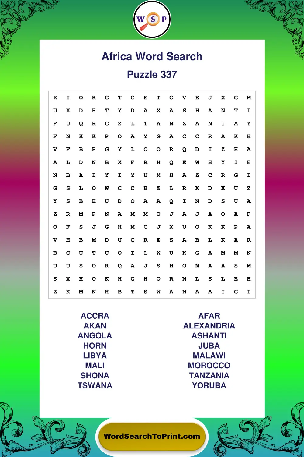 Africa Word Search Puzzle 337