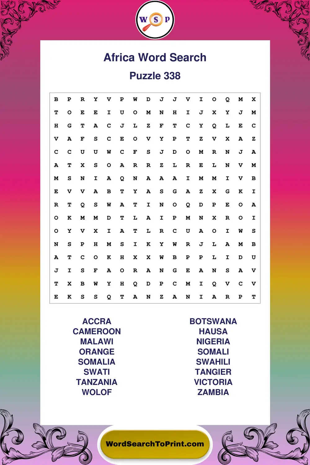 Africa Word Search Puzzle 338