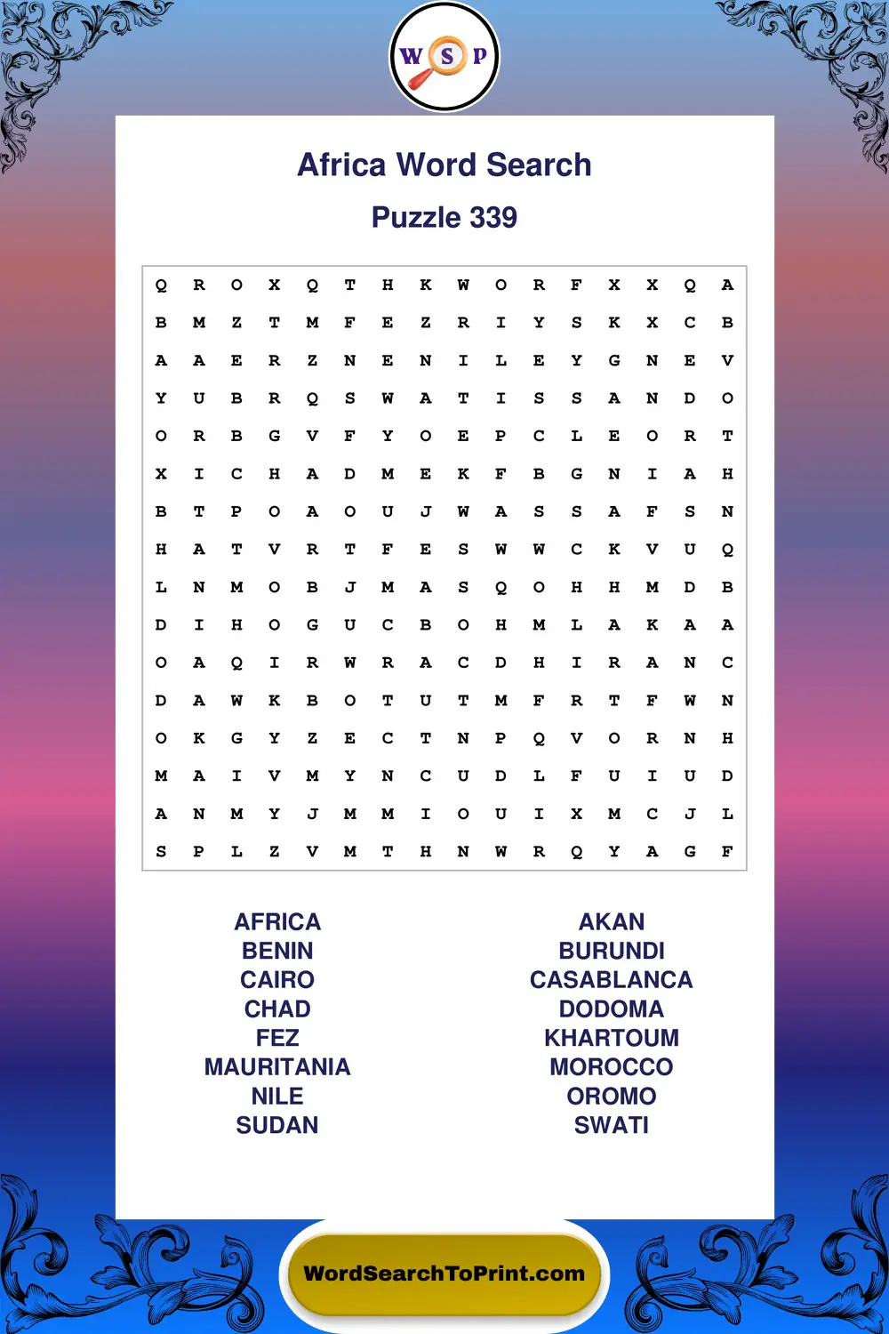 Africa Word Search Puzzle 339