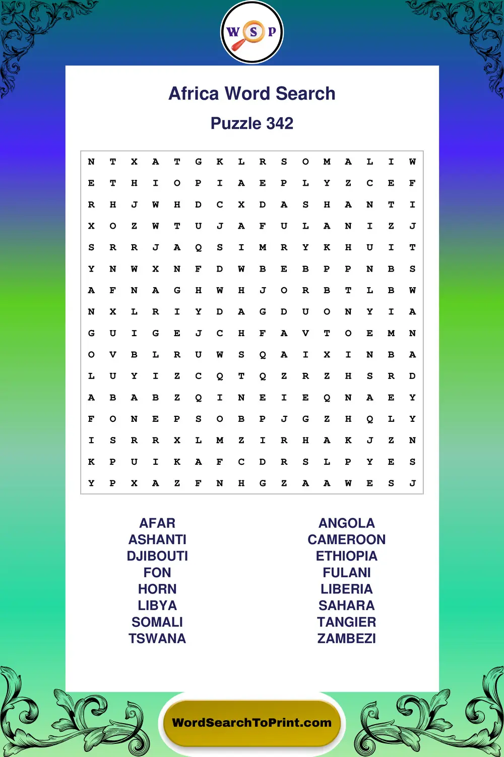Africa Word Search Puzzle 342