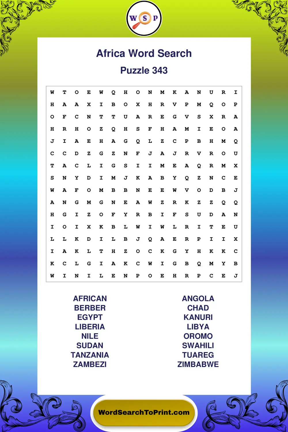 Africa Word Search Puzzle 343