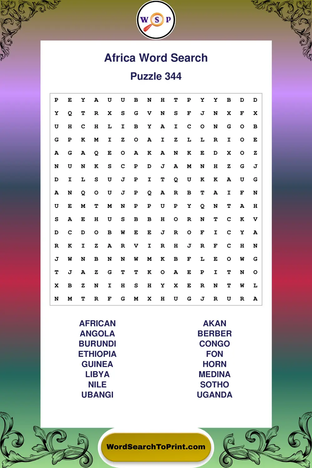 Africa Word Search Puzzle 344