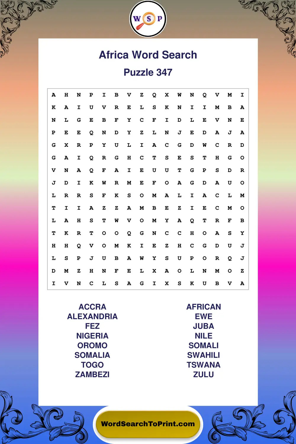 Africa Word Search Puzzle 347