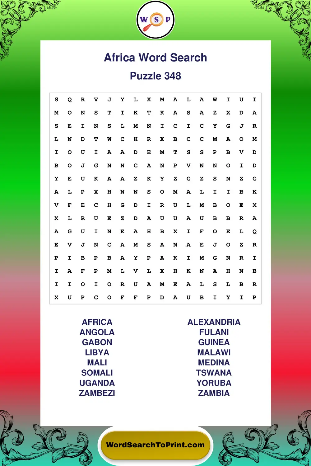 Africa Word Search Puzzle 348