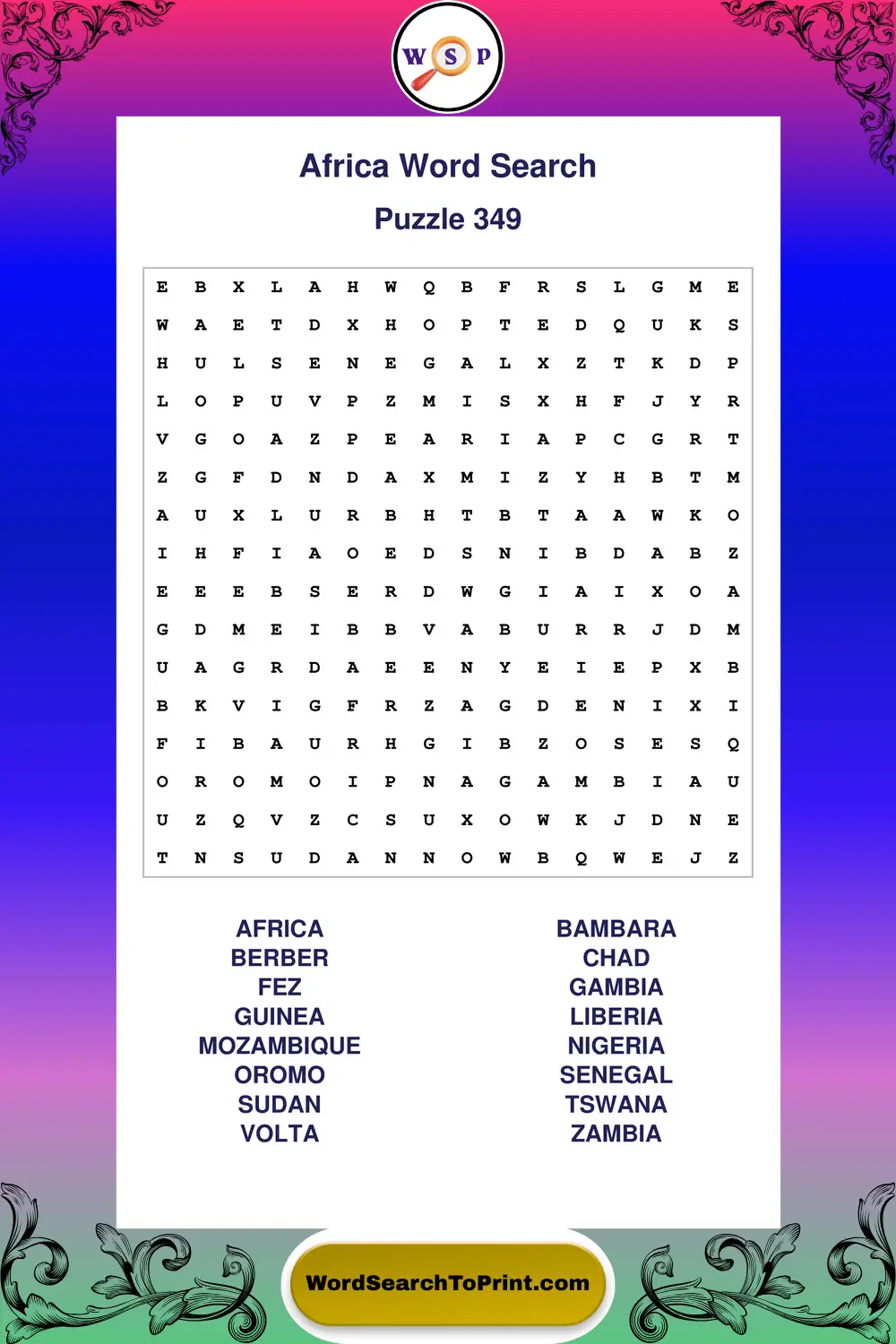 Africa Word Search Puzzle 349