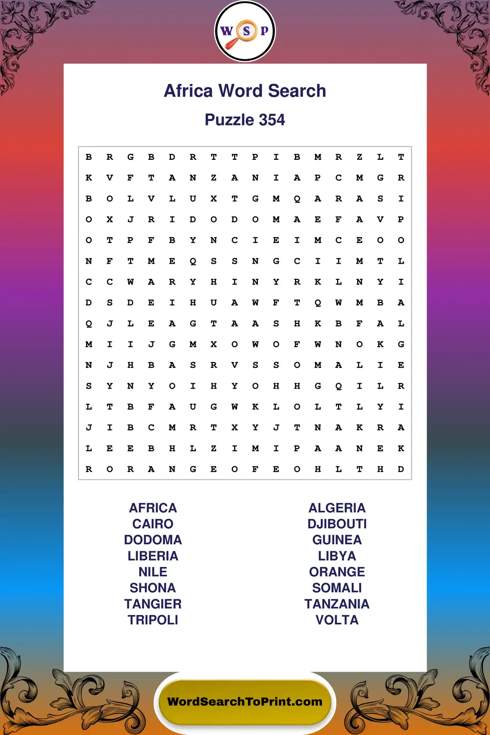Africa Word Search Puzzle 354