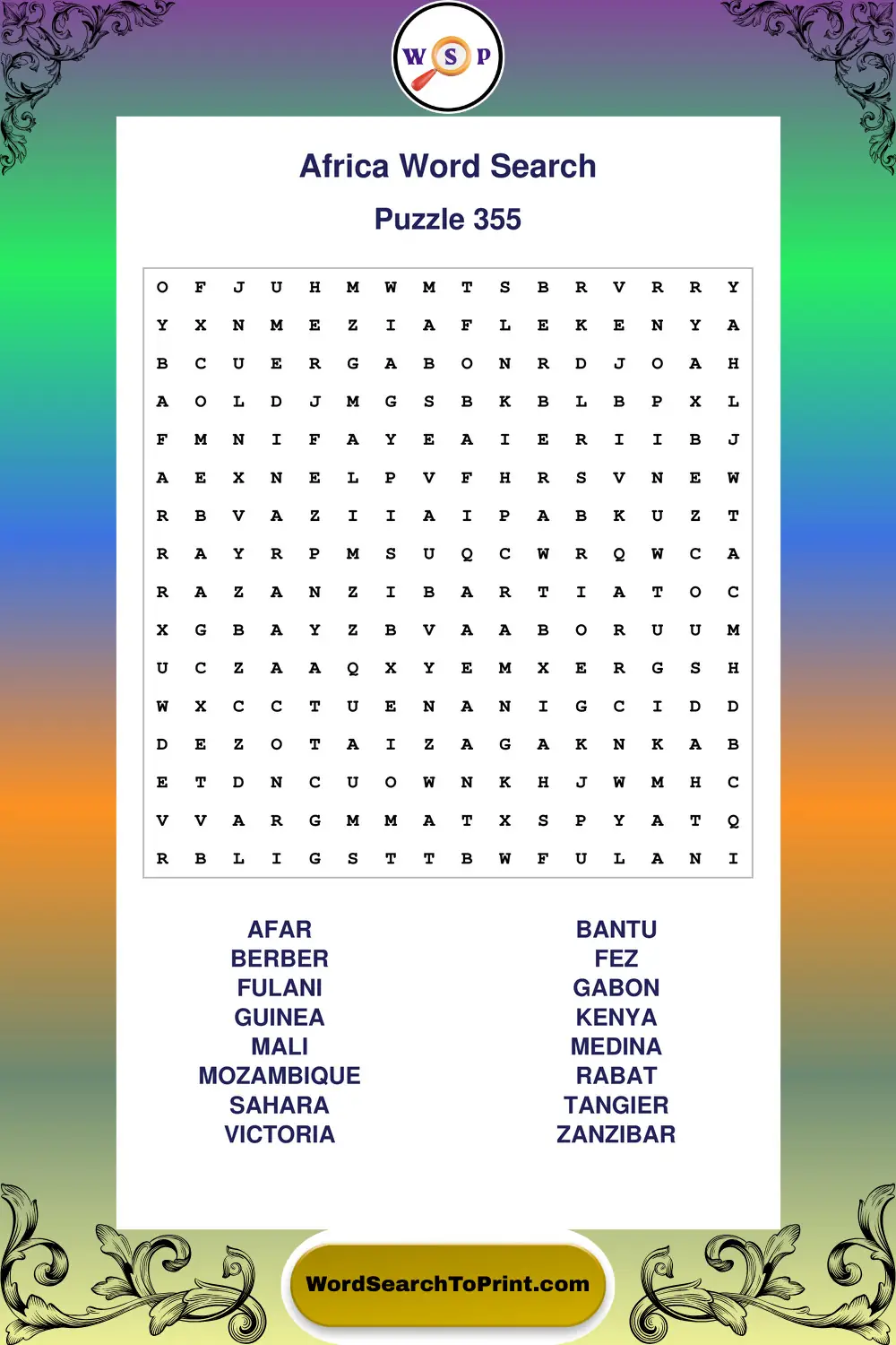 Africa Word Search Puzzle 355
