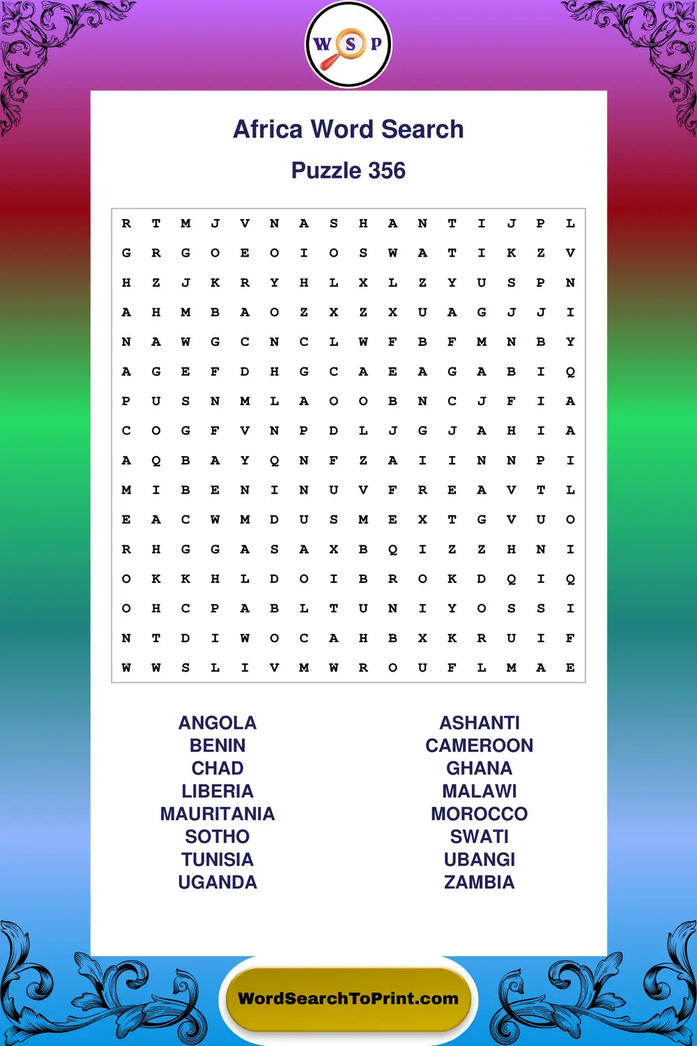 Africa Word Search Puzzle 356