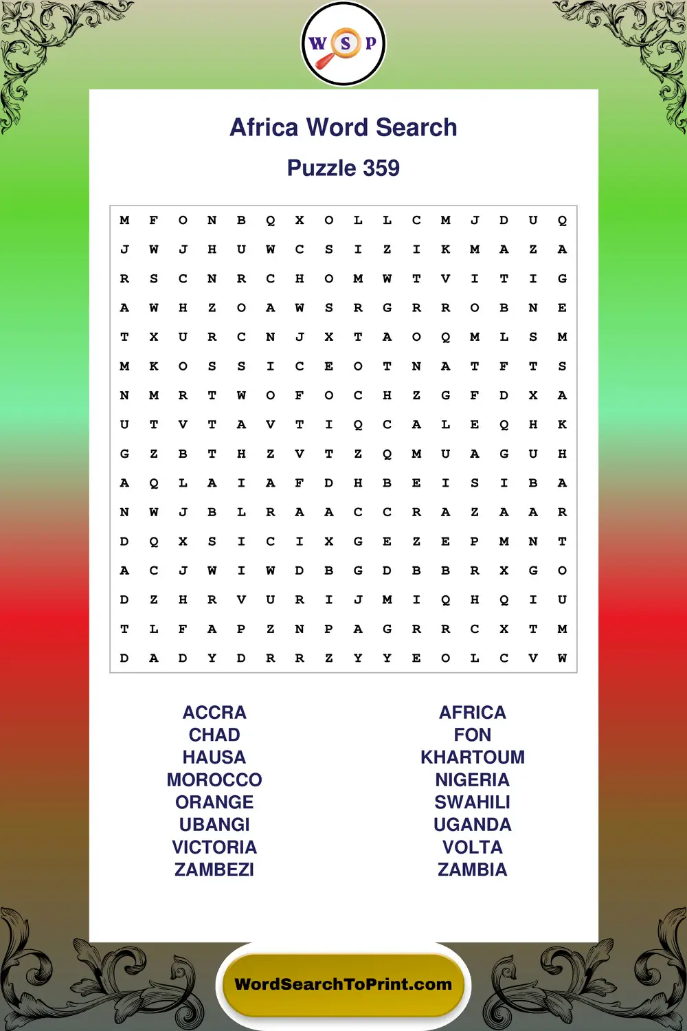 Africa Word Search Puzzle 359