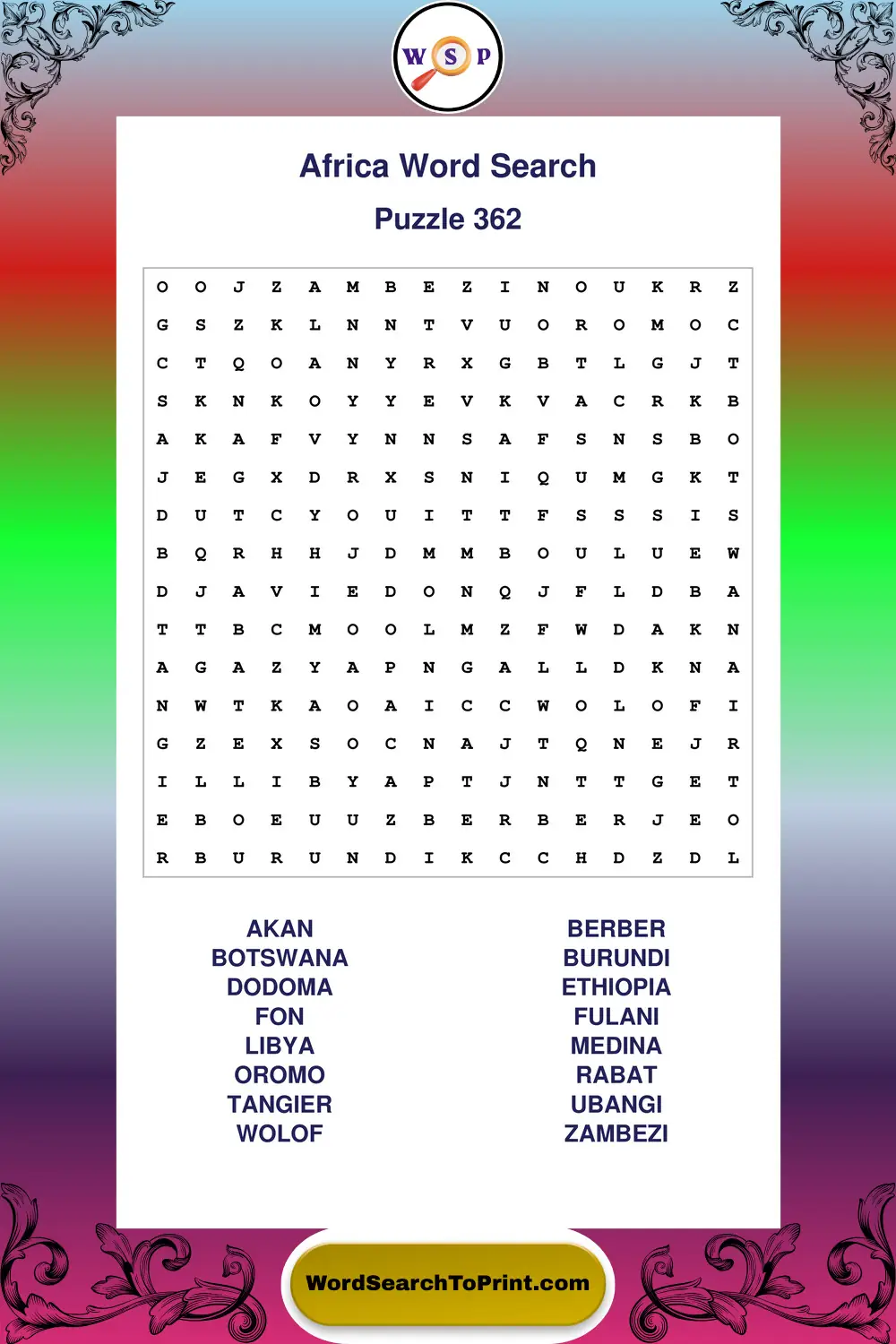 Africa Word Search Puzzle 362