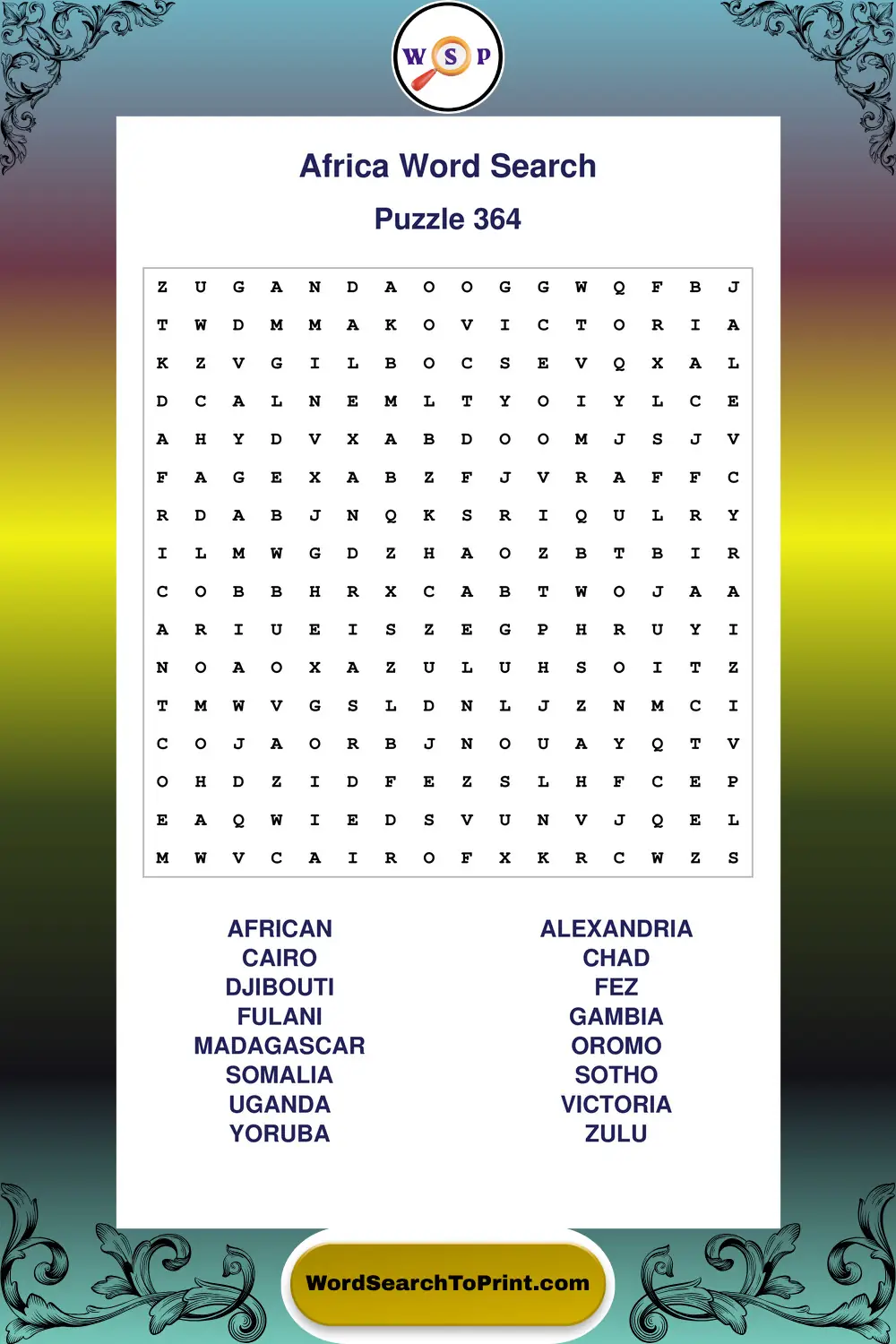 Africa Word Search Puzzle 364