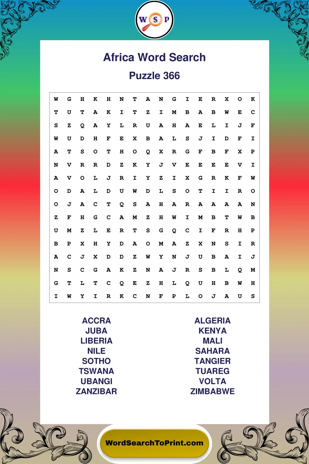 Africa Word Search Puzzle 366