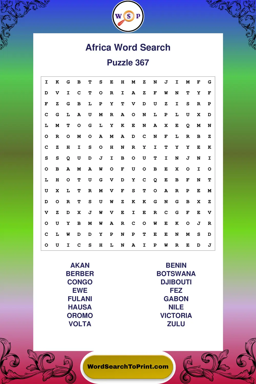 Africa Word Search Puzzle 367