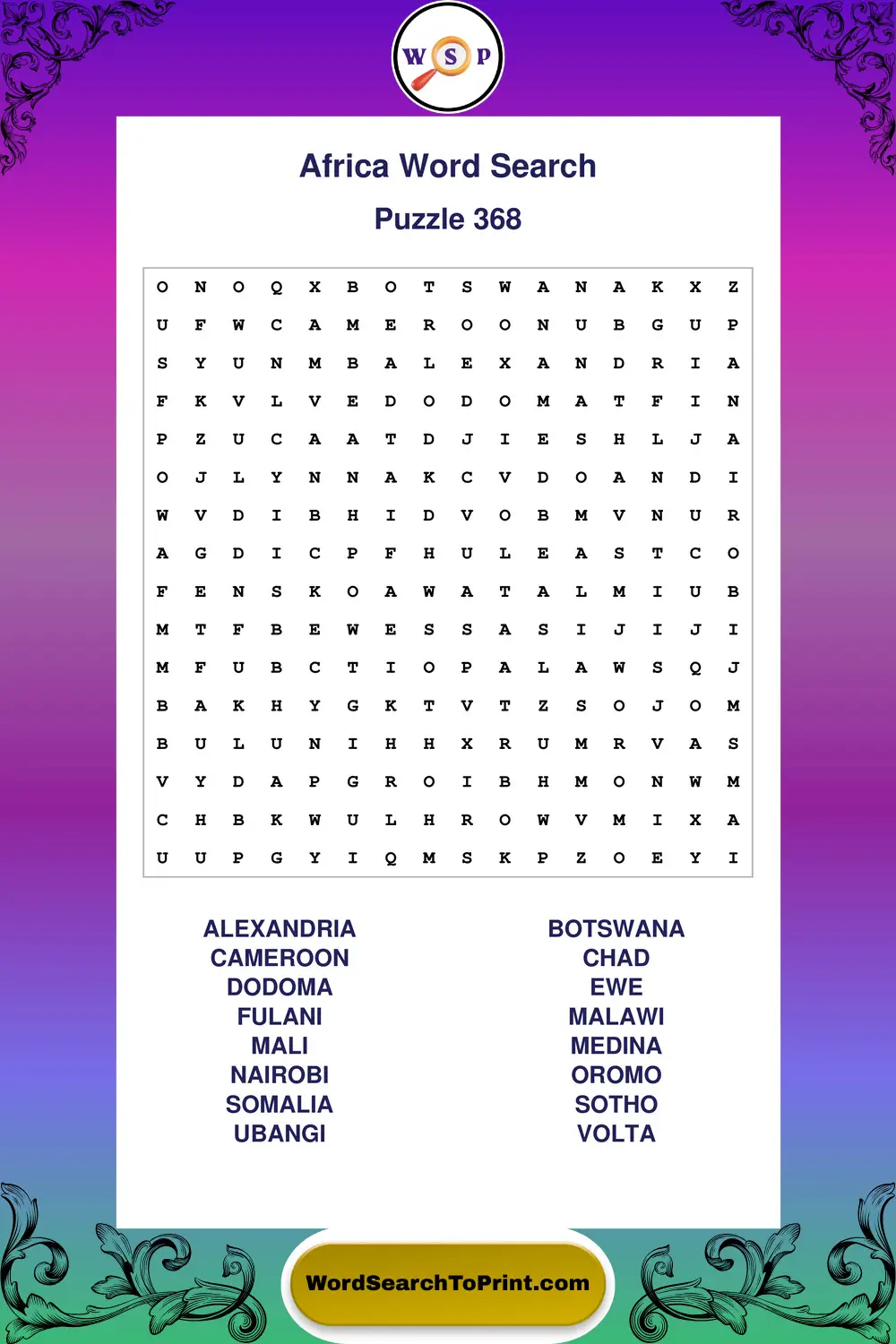 Africa Word Search Puzzle 368