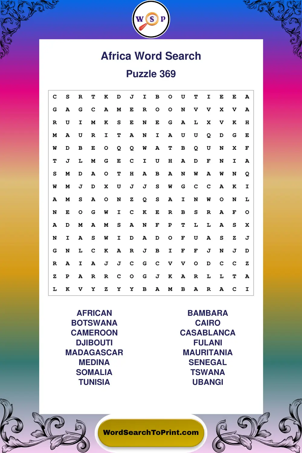 Africa Word Search Puzzle 369