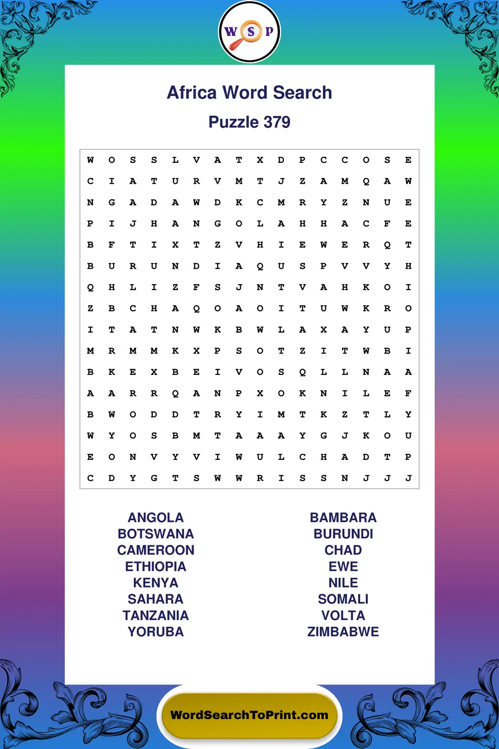 Africa Word Search Puzzle 379