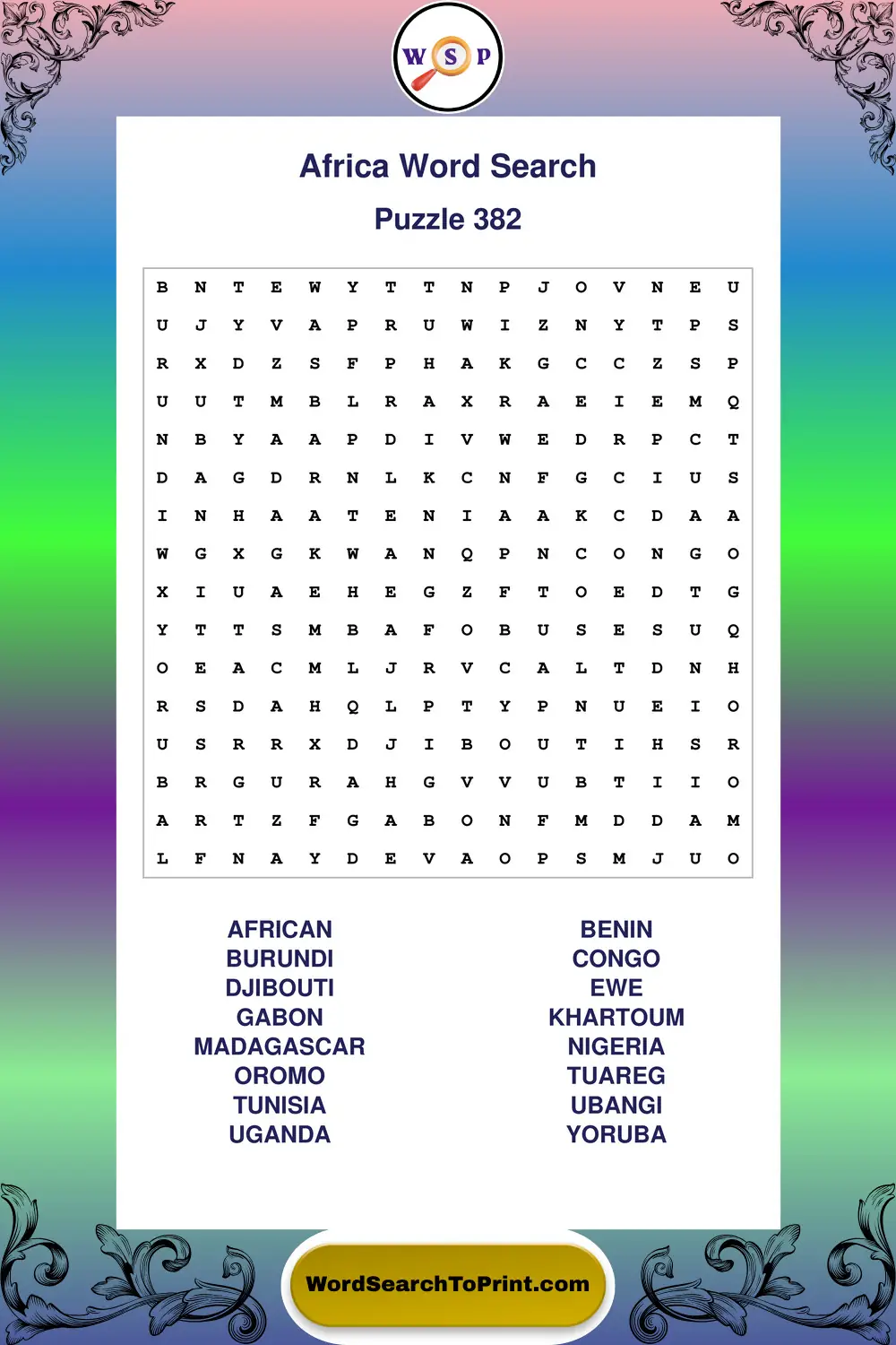 Africa Word Search Puzzle 382