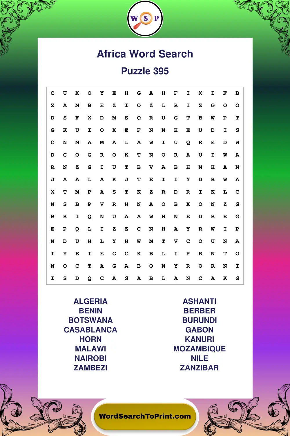 Africa Word Search Puzzle 395