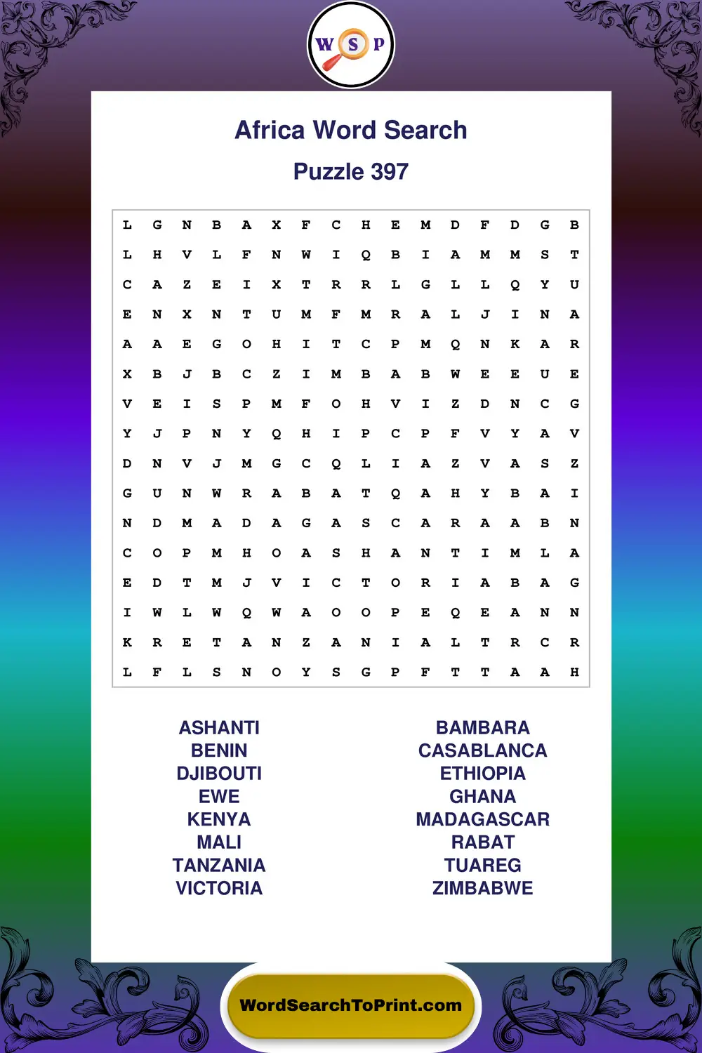 Africa Word Search Puzzle 397