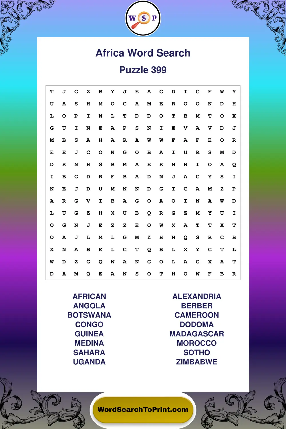Africa Word Search Puzzle 399