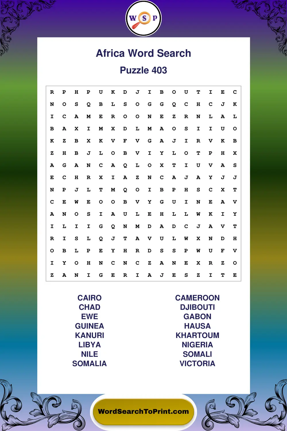 Africa Word Search Puzzle 403