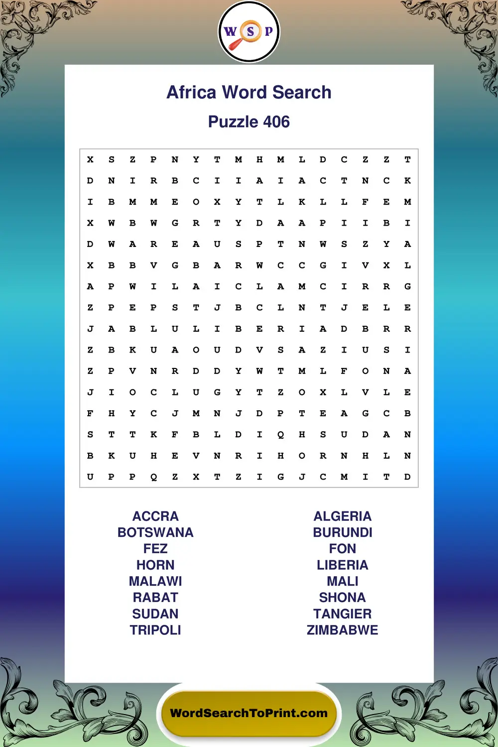 Africa Word Search Puzzle 406