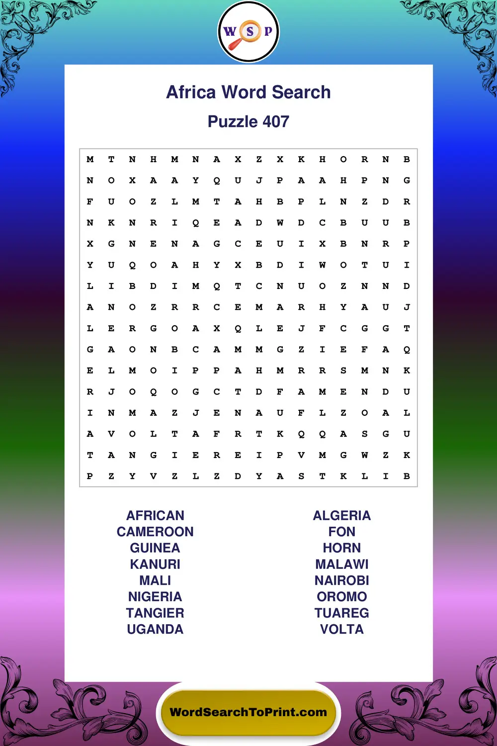 Africa Word Search Puzzle 407
