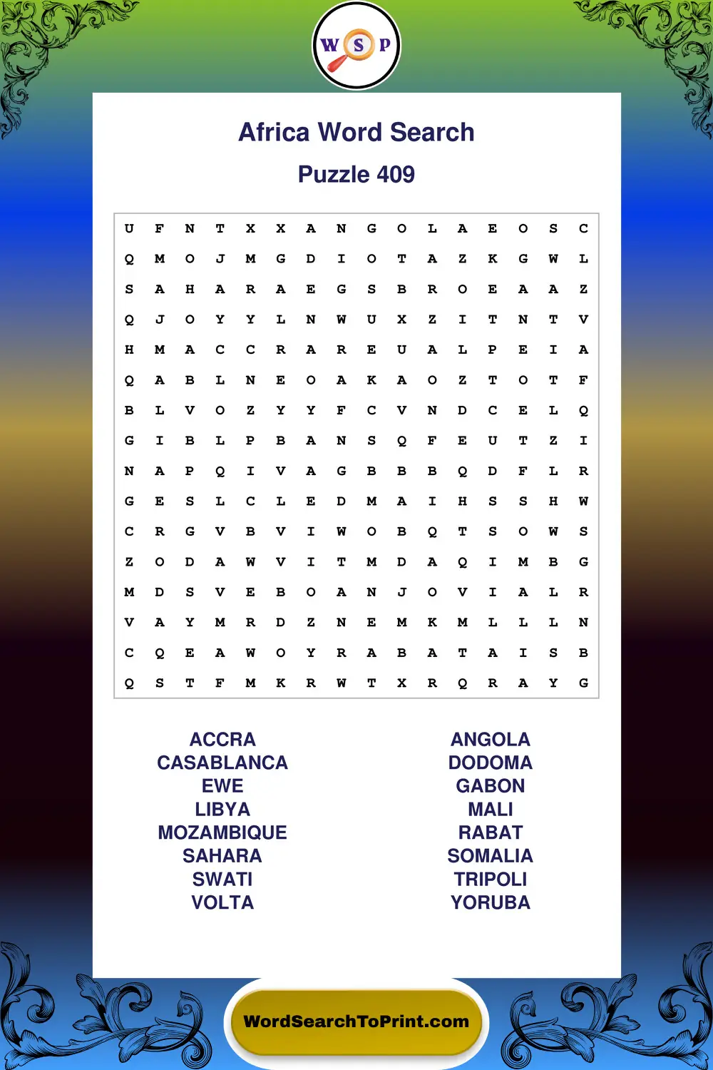 Africa Word Search Puzzle 409