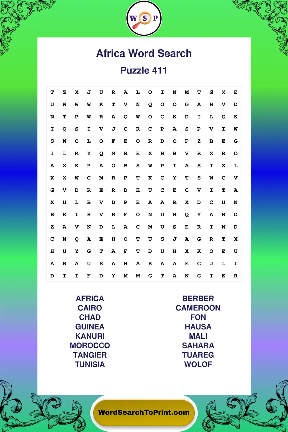 Africa Word Search Puzzle 411
