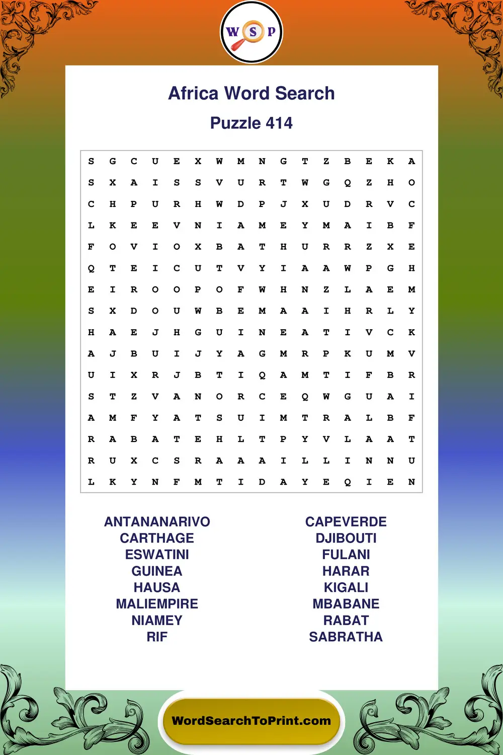 Africa Word Search Puzzle 414