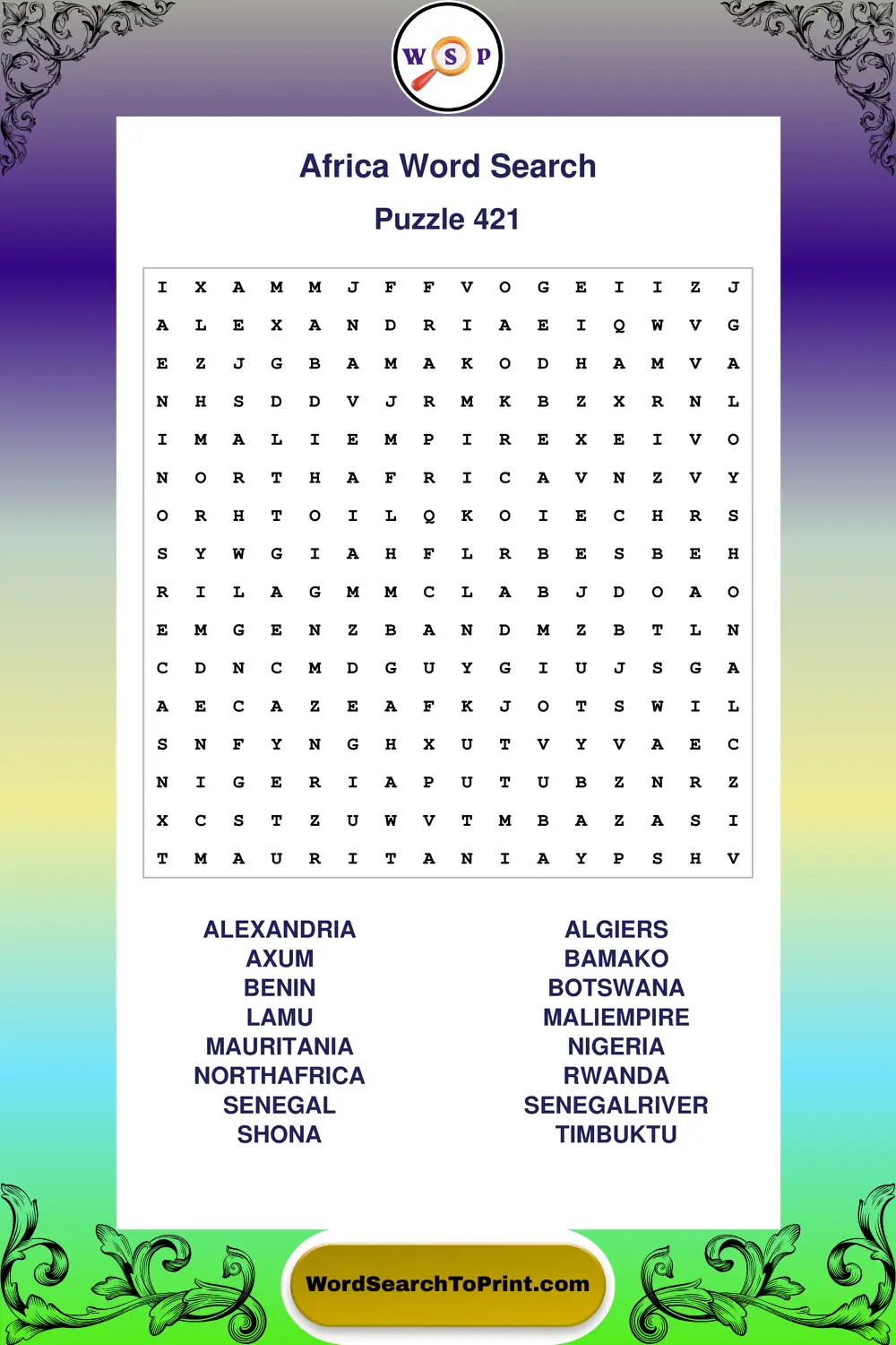 Africa Word Search Puzzle 421