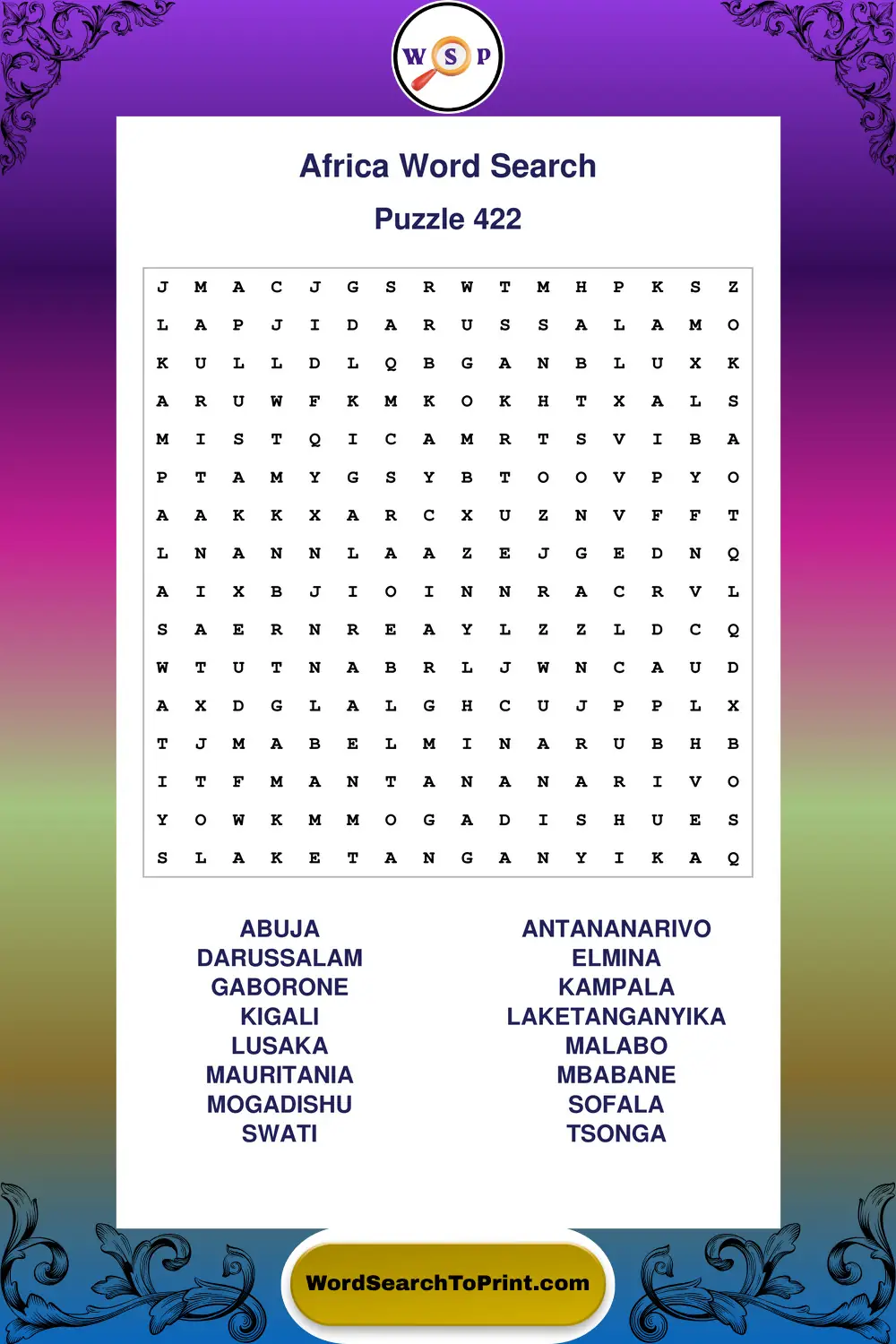 Africa Word Search Puzzle 422