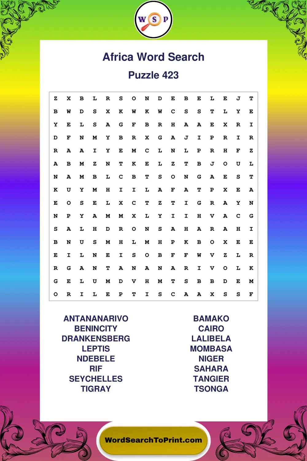 Africa Word Search Puzzle 423