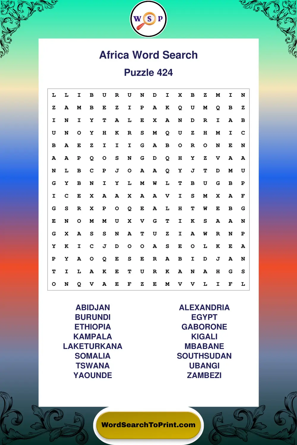Africa Word Search Puzzle 424