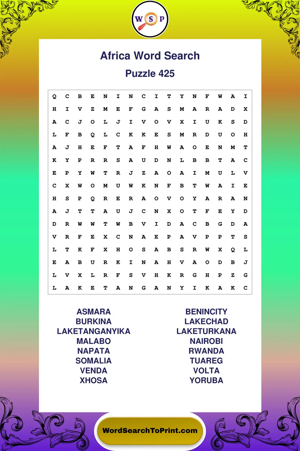 Africa Word Search Puzzle 425