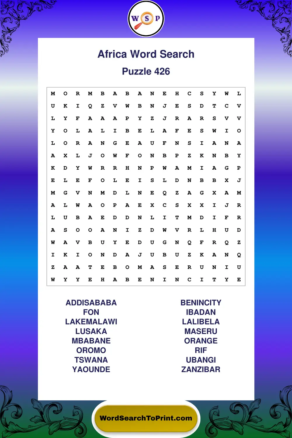 Africa Word Search Puzzle 426