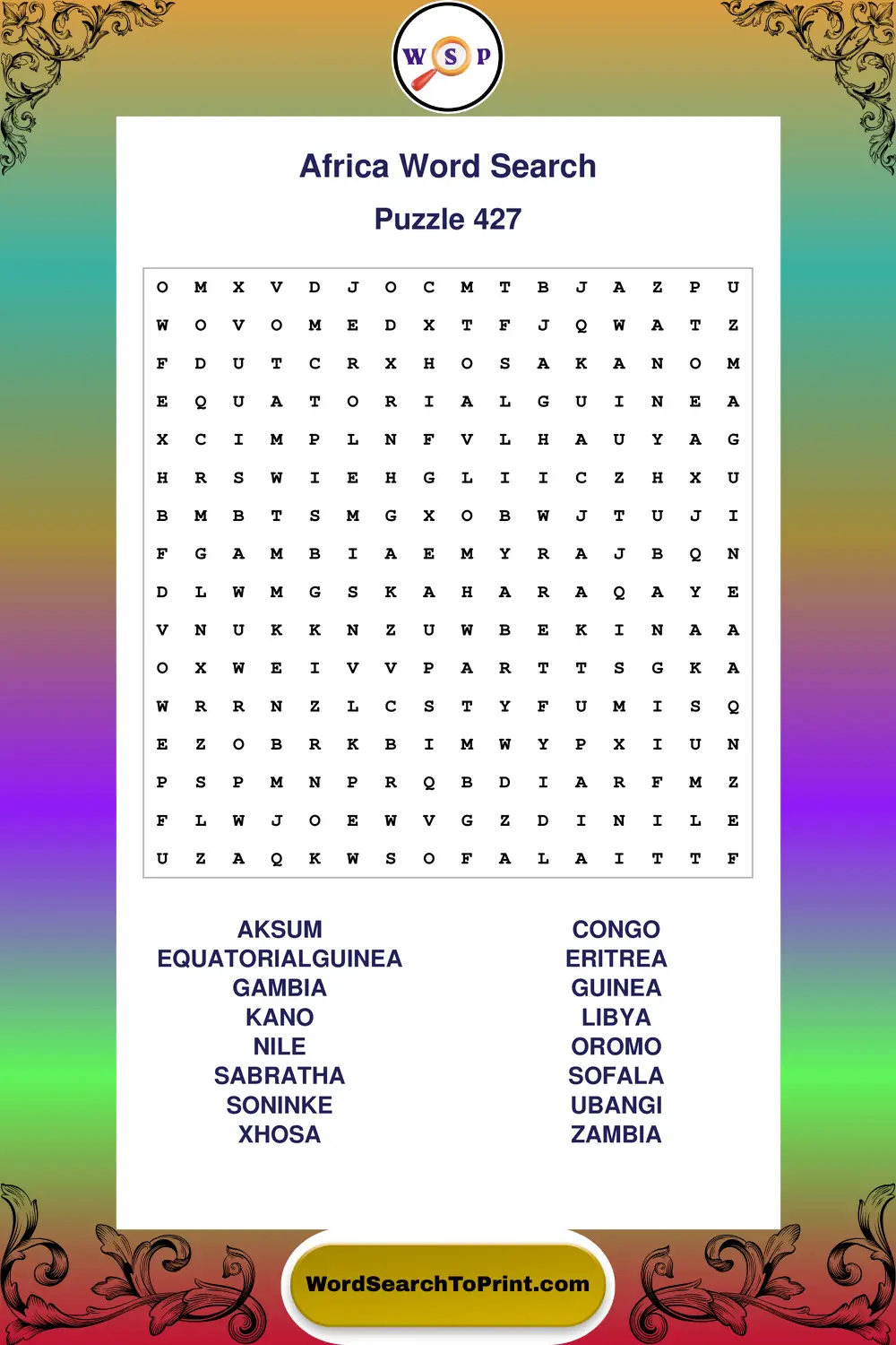 Africa Word Search Puzzle 427