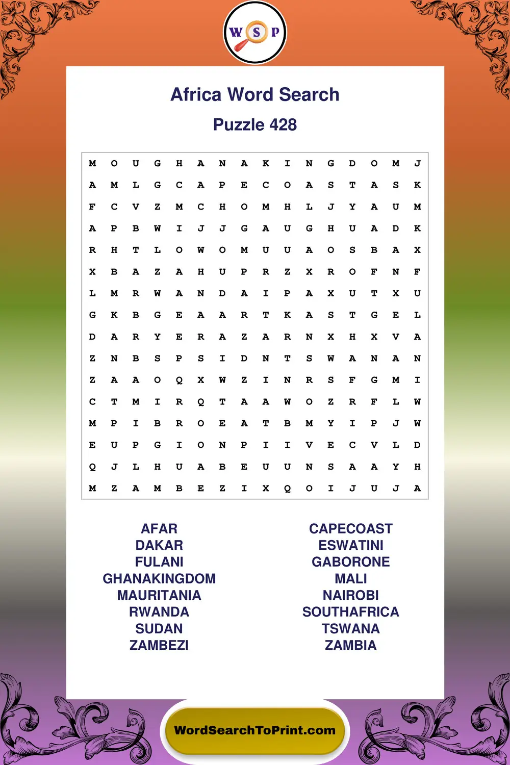 Africa Word Search Puzzle 428